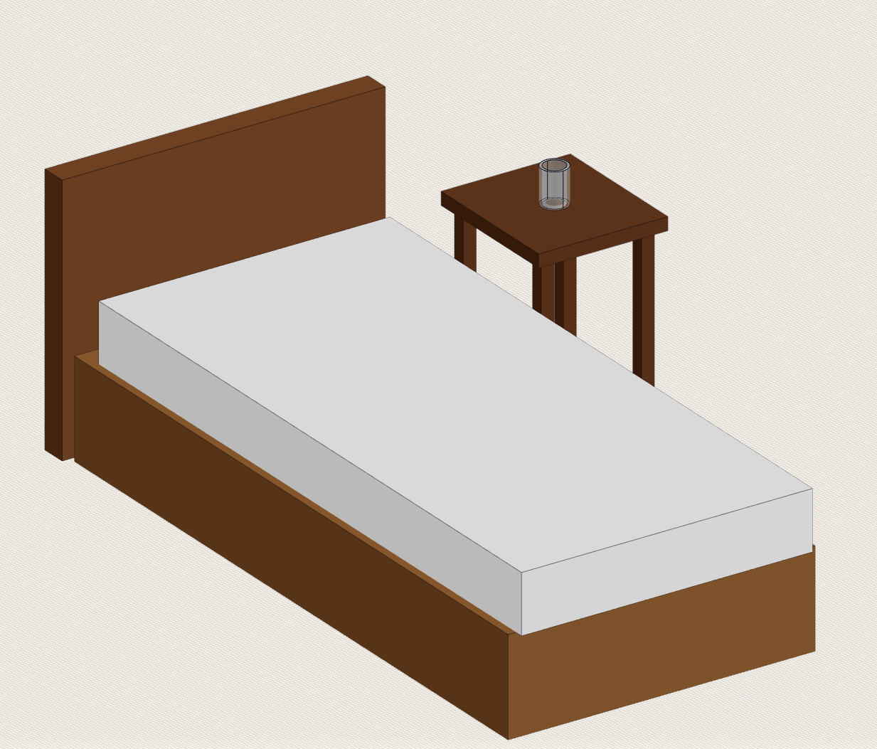 Early Studio Pro generated bed, table, and glass cup CAD result thumbnail